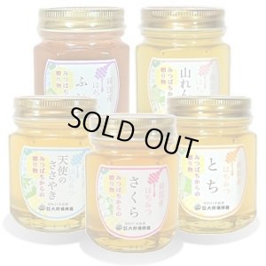 画像1: 純国産はちみつ150g×5本(ふじ／山れんげ／天使のささやき／さくら／とち) (1)